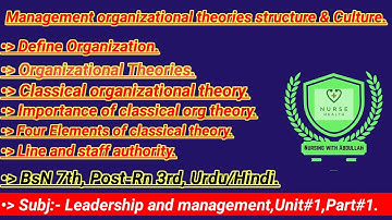 Management organizational theories| Bsn 7th, Post-Rn 3rd|Unit#1,Sec#B2 |Leadership and management|