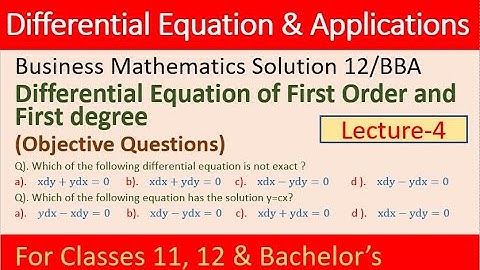 differential equationof first order and first degree Objective questions solutions |Business math |