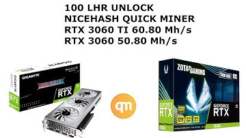100 %LHR UNLOCK ON MINING ETHEREUM | NICEHASH QUICK MINER | RTX 3060 TI 60Mh/s & RTX 3060 50 Mh/s