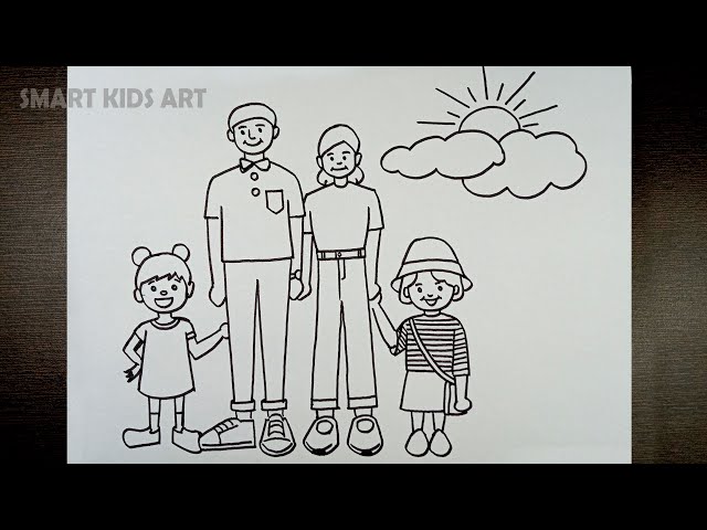 Childrens Sketch With Happy Family Stock Photo - Alamy