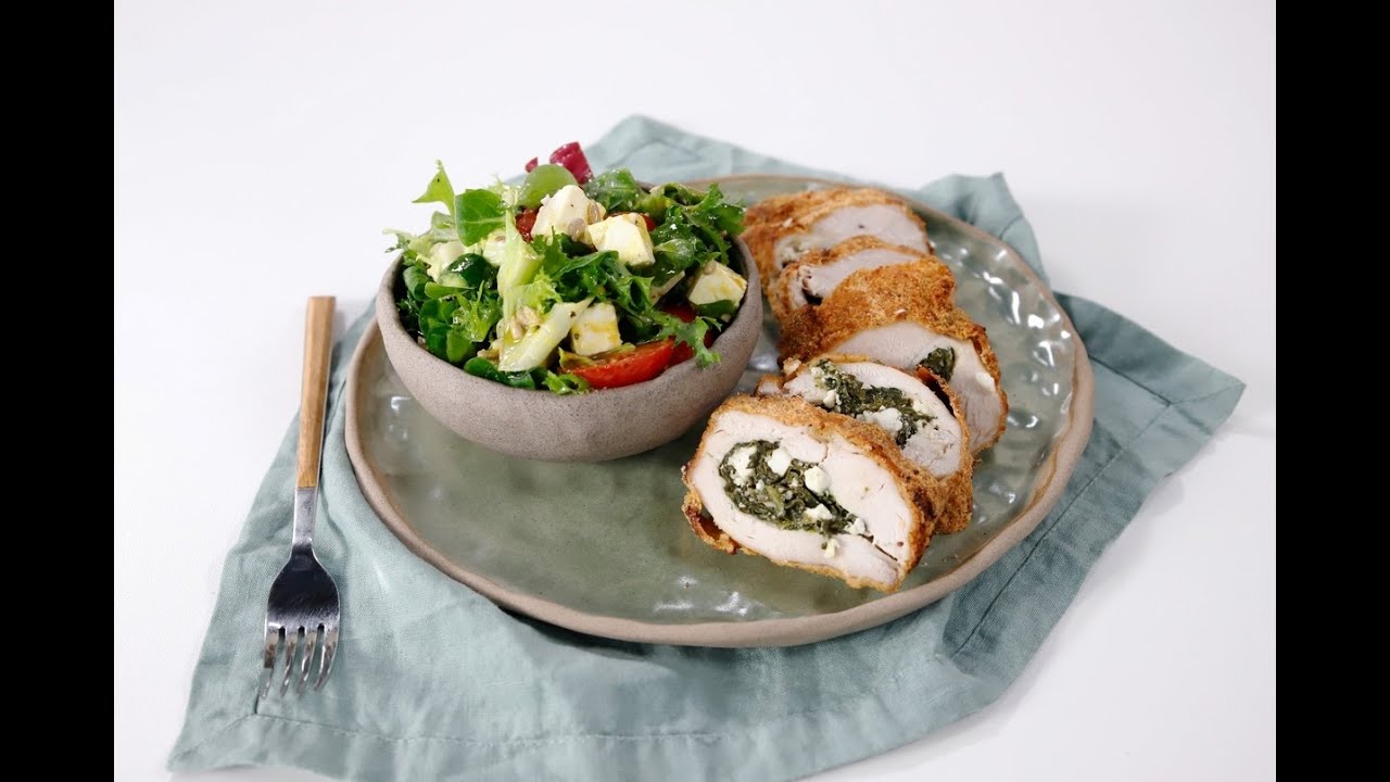 Φιλέτο Στήθος Κοτόπουλο Γεμιστό με Σπανάκι & Φέτα, Παναρισμένο σε Φρυγανιά & Παρμεζάνα στο Airfryer