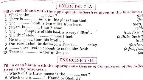 Syntax Exercise 7 A  Adjective from Excellent Book class 12 solved by Ramesh Sir