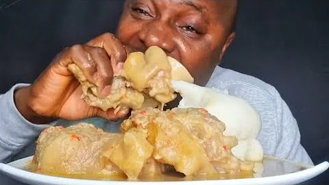 Asmr mukbang peanut soup and pounded yam fufu eating sound