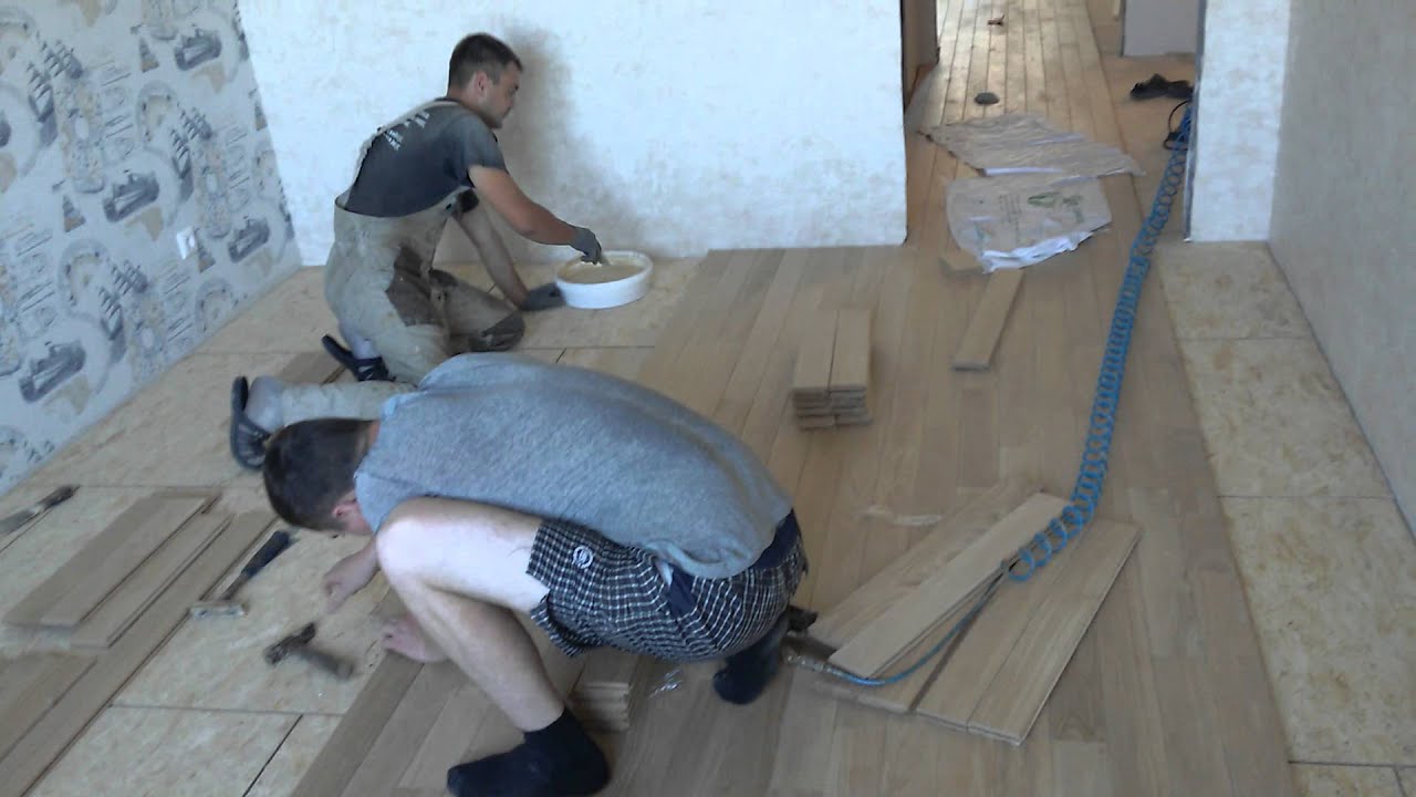 Укладка штучного дубового паркета - YouTube