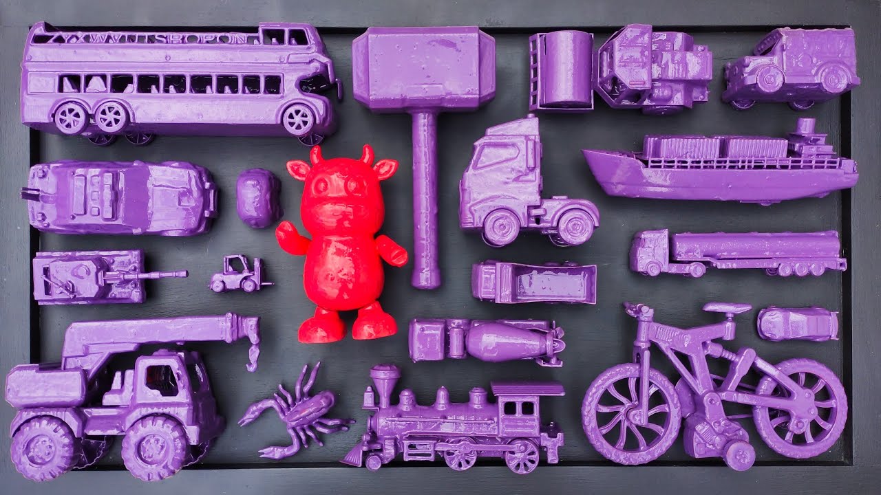 Membersihkan Mainan Mobil Balap, Truk Molen,  Bus Tingkat, Mobil Polisi, Tank Baja, Beko Excavator