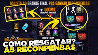 COMO PEGAR AS RECOMPENSAS DO FINAL DO MUNDIAL DE FREE FIRE!! RESGATE, SKIN DE GELO, EMOTES E MAIS!!