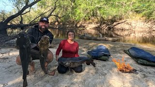 NO TENT Sandbar Camping! We Caught GIANT CATFISH! Catch and Cook!!