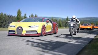 Kawasaki Ninja H2 vs Bugatti Chiron vs Koenigsegg Jesko, Ferocious Hypercars at Old SPA