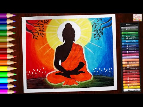 KIDS DRAWING BOOK! BUDDHA PURNIMA SPECIAL DRAWING WITH OIL PASTEL! STEP BY STEP ! HD NEW 2020