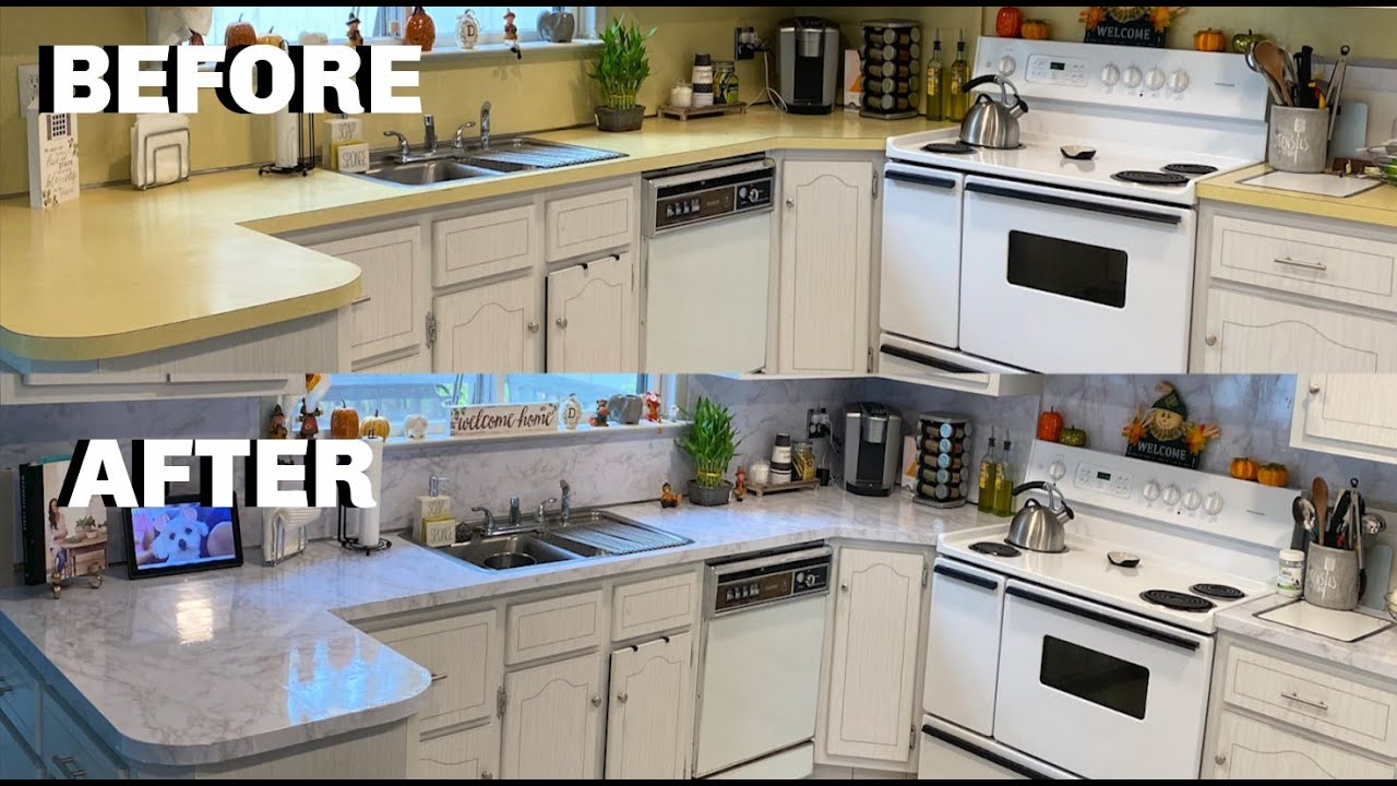 DIY Kitchen Countertop Makeover With Contact Paper - YouTube