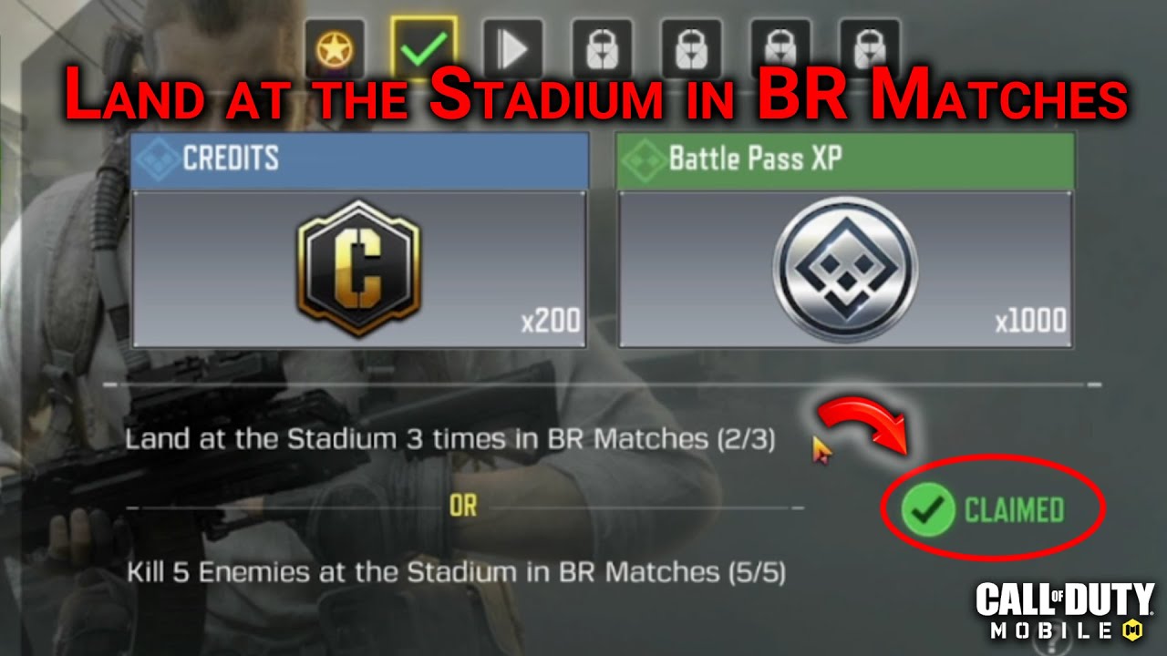 Land at the Stadium in BR Matches | Kill 5 Enemies at the Stadium in BR Matches task Complete