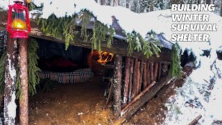 Winter BUSHCRAFT! Building of a warm underground shelter for survival in winter forest!