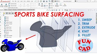 Learn to design SIMPLE RACING BIKE SURFACE | SolidWORKS Beginner Video tutorial | Surfacing DESIGN screenshot 2