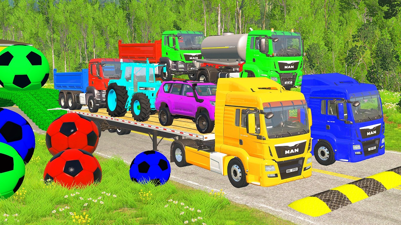 Flatbed Truck McQueen | Transportation with Truck - Pothole vs Car #009  BeamNG.Drive Gameplay