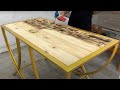 How To Make a Table With Artistic Steel Bent Legs And Burnt Wood Table Top - Steel And Wood