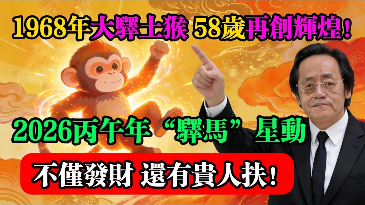 1968年大驛土猴，58歲再創輝煌！2026丙午年“驛馬”星動，不僅發財，還有貴人扶！#屬猴運勢 #生肖猴 #倪海廈 #2026運勢 #命理解析 #流年運勢 #易經 #國學智慧