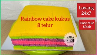 resep bolu kukus pelangi / rainbow cake 8 telur untuk base kue ulang tahun loyang 24x7 cm