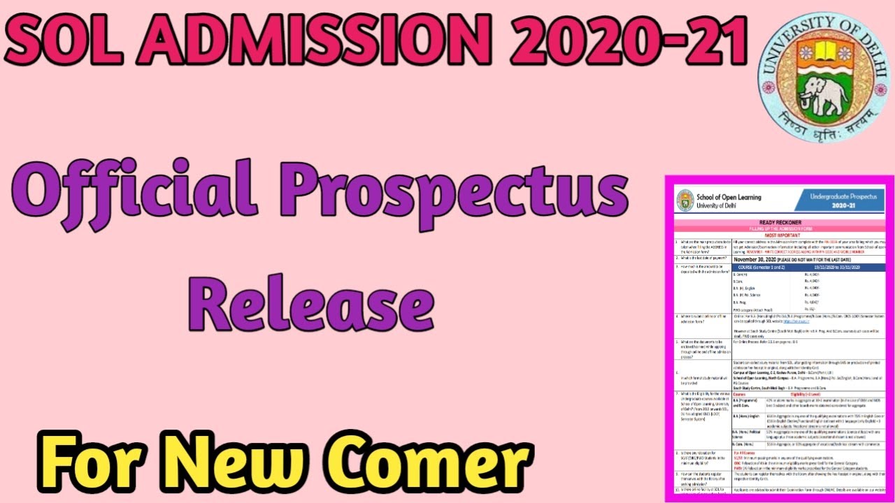 DU SOL ADMISSION 2020-21 || Official Prospectus Release for SOL Admission Newcomer | Important .