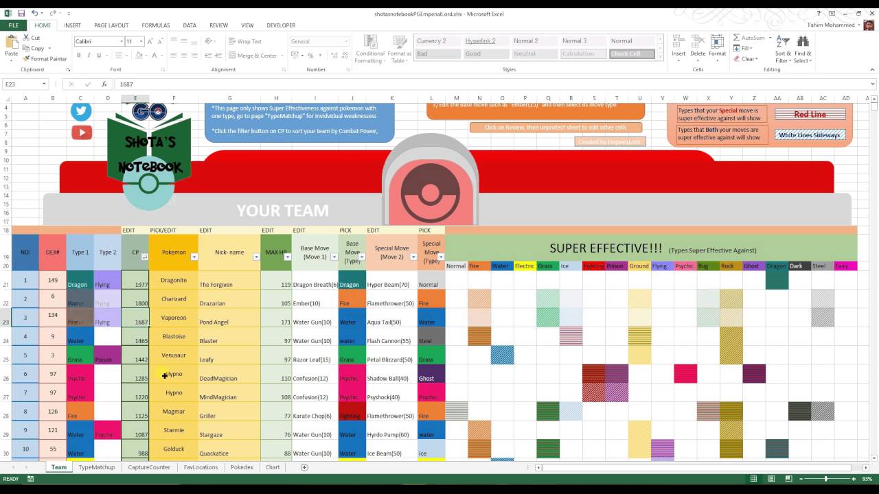 Shota S Notebook Tutorial Pokemon Go Workbook Spreadsheet Youtube