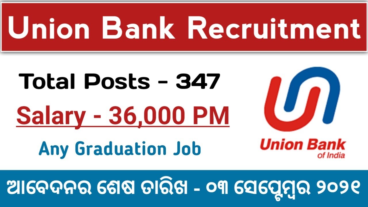 Union Bank Recruitment | Bank Manager Job 2021 | Any Graduation Job | Odisha Bank Job Updates 2021