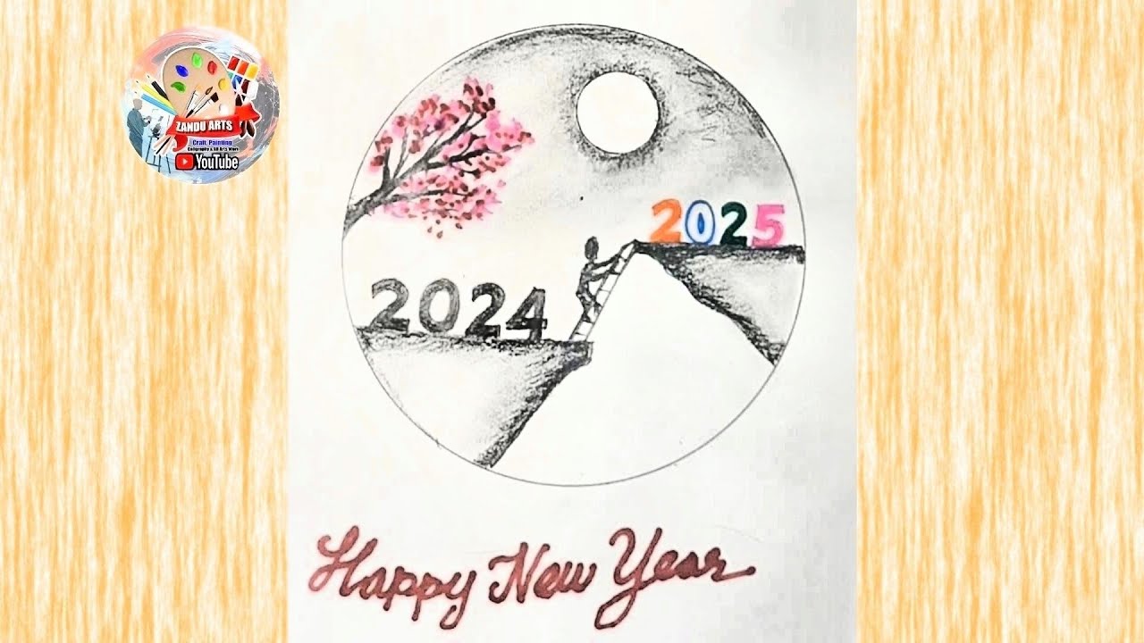 Happy New Year 2025 Drawing Tutorial | How to draw Happy New Year 2025 ...