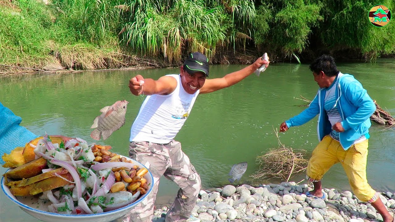 Pesca de Tilapias Grandes en Río con Anzuelo - Pesca y Ceviche de Tilapias  en Río 