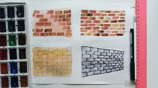 Осваиваем разные техники рисования акварелью кирпичной стены + в перспективе