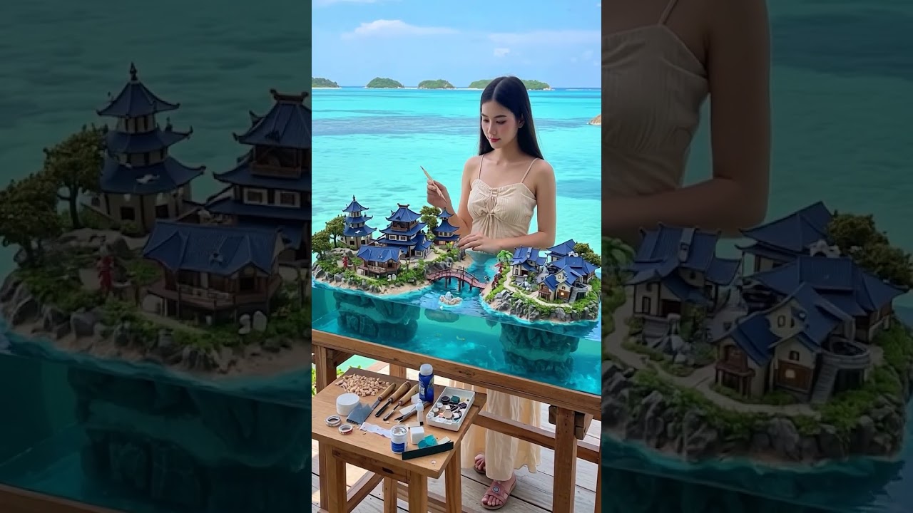 Beautiful Chinese cultural village on island Art