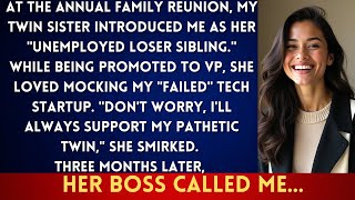 At the Family Reunion, My Sister Mocked Me as Her 'Unemployed Twin'—Then Her Boss Called Me...