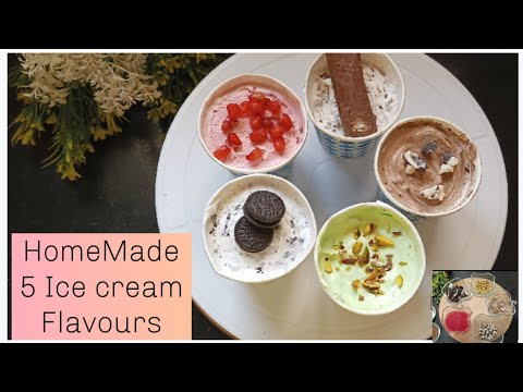 Homemade Ice Cream Recipe|(only 2 Ingrediants)In Cups|5 Flavors| No Egg|No Ice Cream Machine