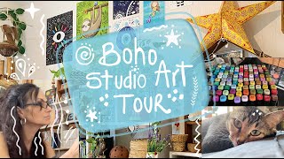 Boho Art studio tour, Aesthetic vlog, slice of life 🌼🌚🌝