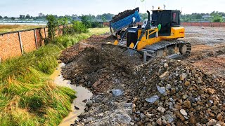OME! Perfectly Bilding Road Construction Over The Water Using Stones For Fill Clean Forest Pushing