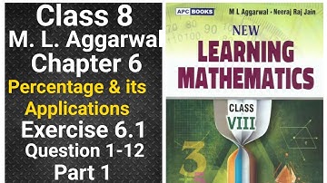 ml aggarwal class 8 maths chapter 6 Percentage & its Applications exercise 6.1 question 1-12 part 1