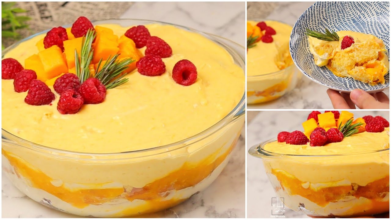 ترايفل المانجو 🥭🥭 حلا بارد منعش بعلبة كيك و نص كيلو مانجو