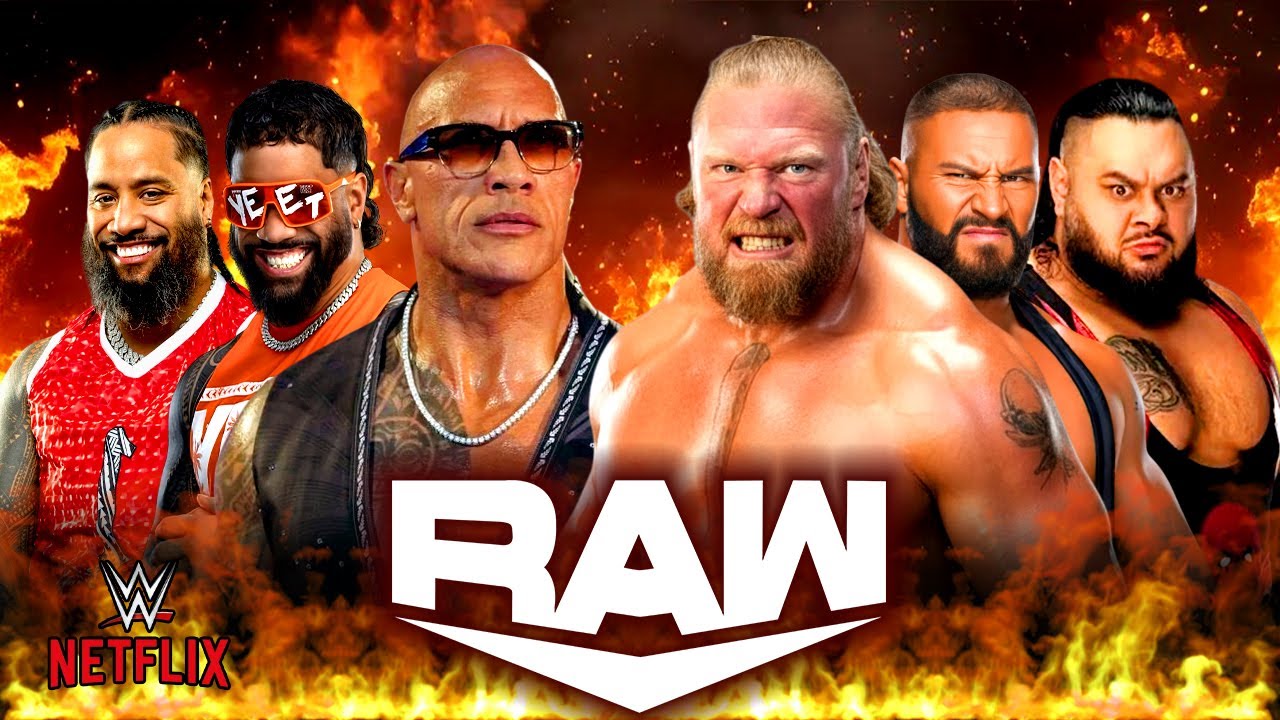 WWE Raw: Рок, Джей Усо и Джимми Усо против Брока Леснара, Брона Брейкера и Бронсона Рида - 15 янв...