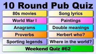 **NEW** Weekend Pub Quiz - 10 rounds of pictures, puzzles & trivia - #62