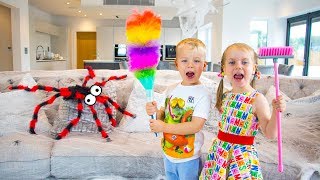 Gaby And Alex Playing With Cleaning Toys And Clean Up The New House