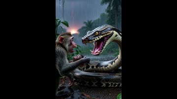 Mother Monkey Hero Saves Baby from GIANT Python Ambush! (MOM)  #mothermonkey #babymonkey #python