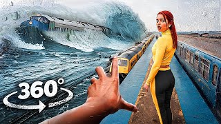 360° TRAIN STATION FLOOD 2  Train Crash and Derailment due to Tsunami Wave VR 360 Video 4k ultra hd