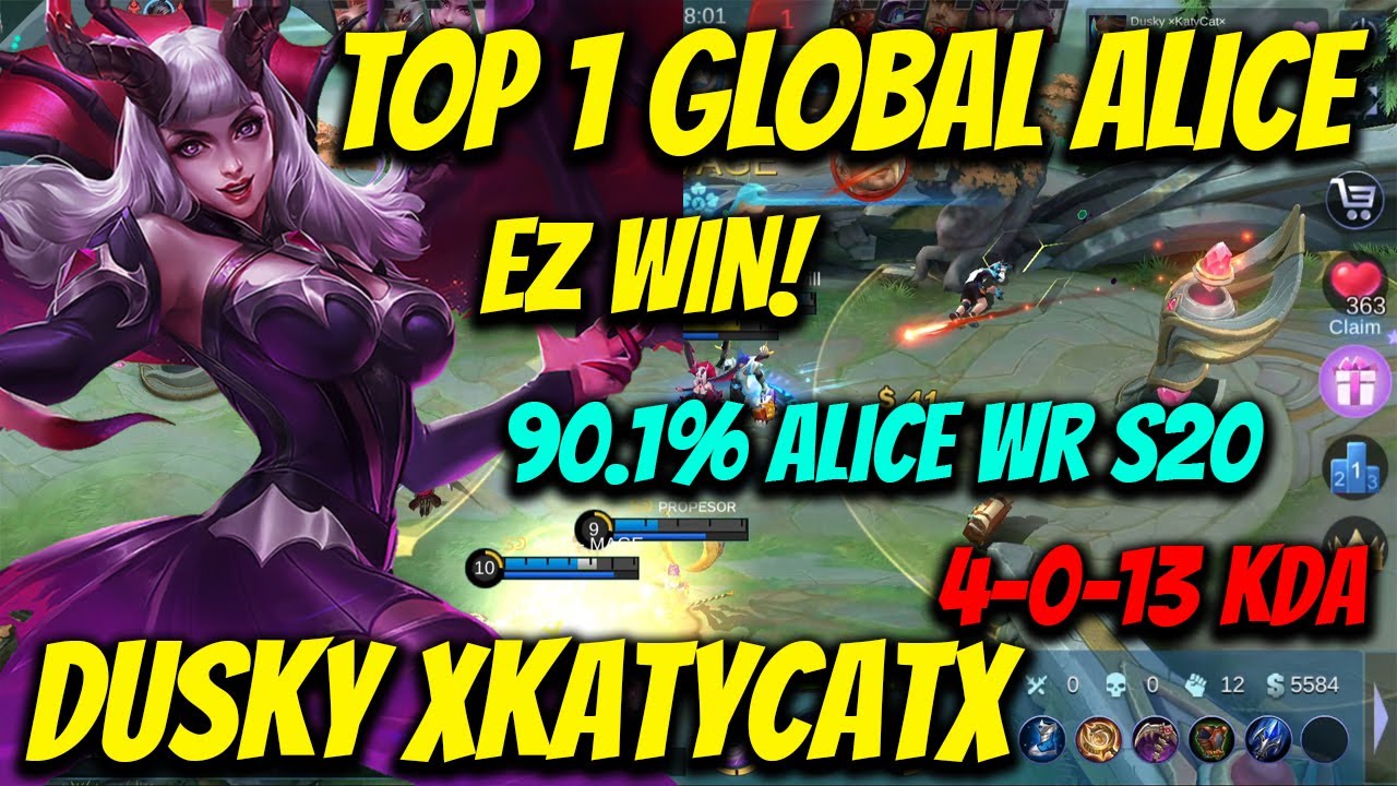 EZ Win Top 1 Global Alice 90.1% Win Rate | Dusky XKatyCatX | Mobile Legends Bang Bang Gameplay