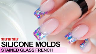 STAINED GLASS FRENCH ON UPPER FORMS | SILICONE MOLDS | NAIL EXTENSIONS WITH POLYGEL FOR BEGINNERS