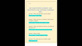 ABC BARTENDING SCHOOL TEST QUESTIONS AND ANSWERS VERIFIED 100%0001