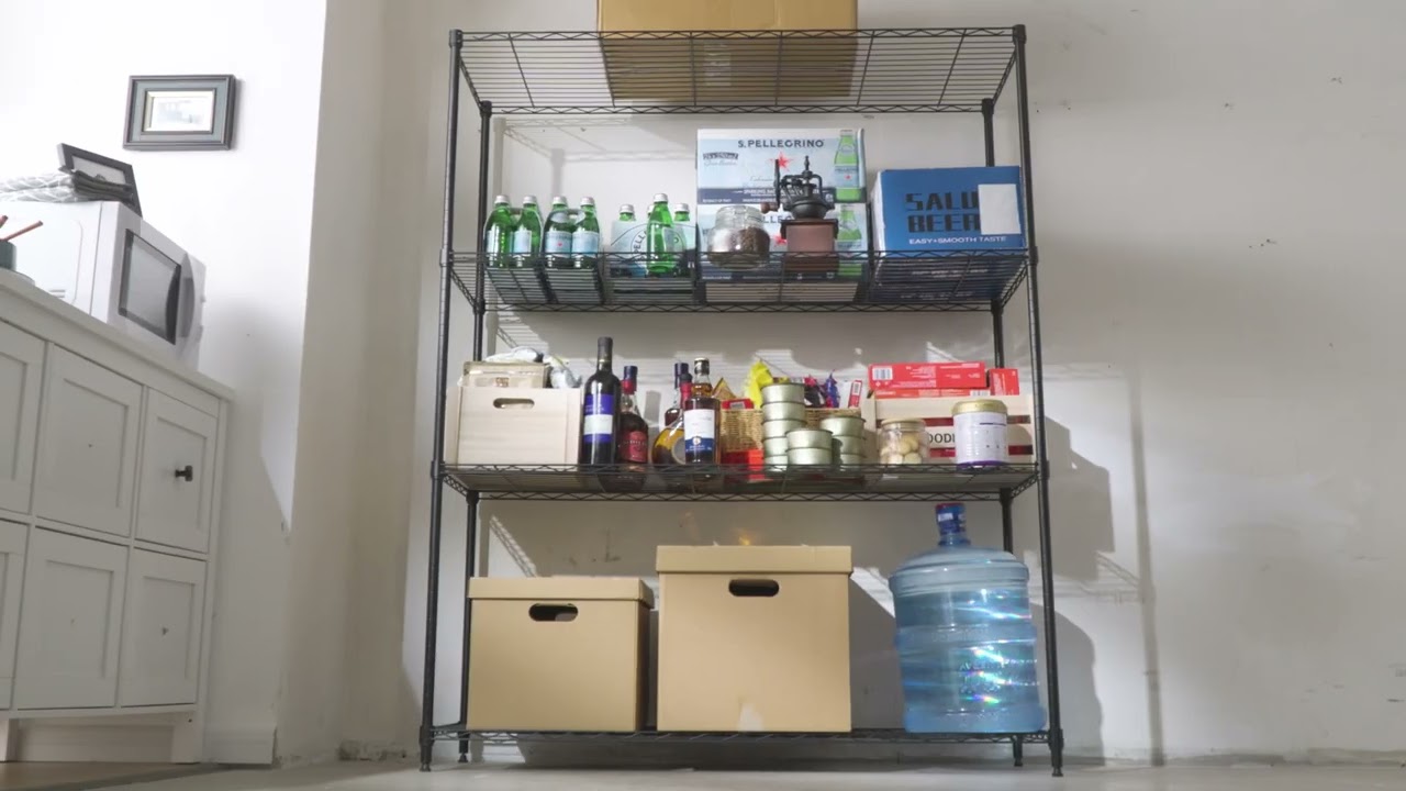 REIBII 45.3" W Wire Shelving, 4-Tier Adjustable, Storage Rack Metal Wire Shelves for Pantry Kitchen Commercial