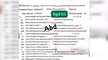 11th class computer science Sargodha board paper group 1 2024 first time objective key +subjective