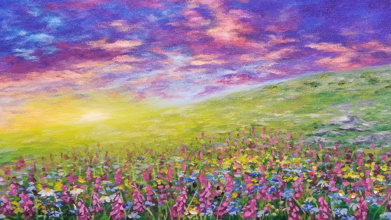 flower field painting tutorial - By A Great Webcast Frame Store