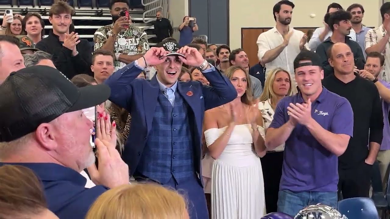 WR Jack Bech announced as Las Vegas Raiders' second-round NFL Draft pick, celebrates with family