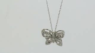 Vintage Diamond Filigree Butterfly Pendant Necklace WG 18” Chain - 32973