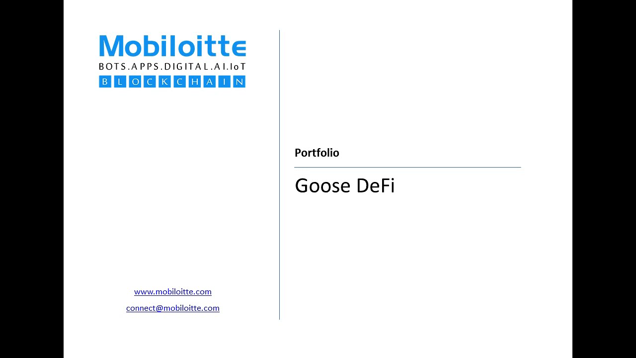 Goose DeFi Project Developed by Mobiloitte Team | Portfolio