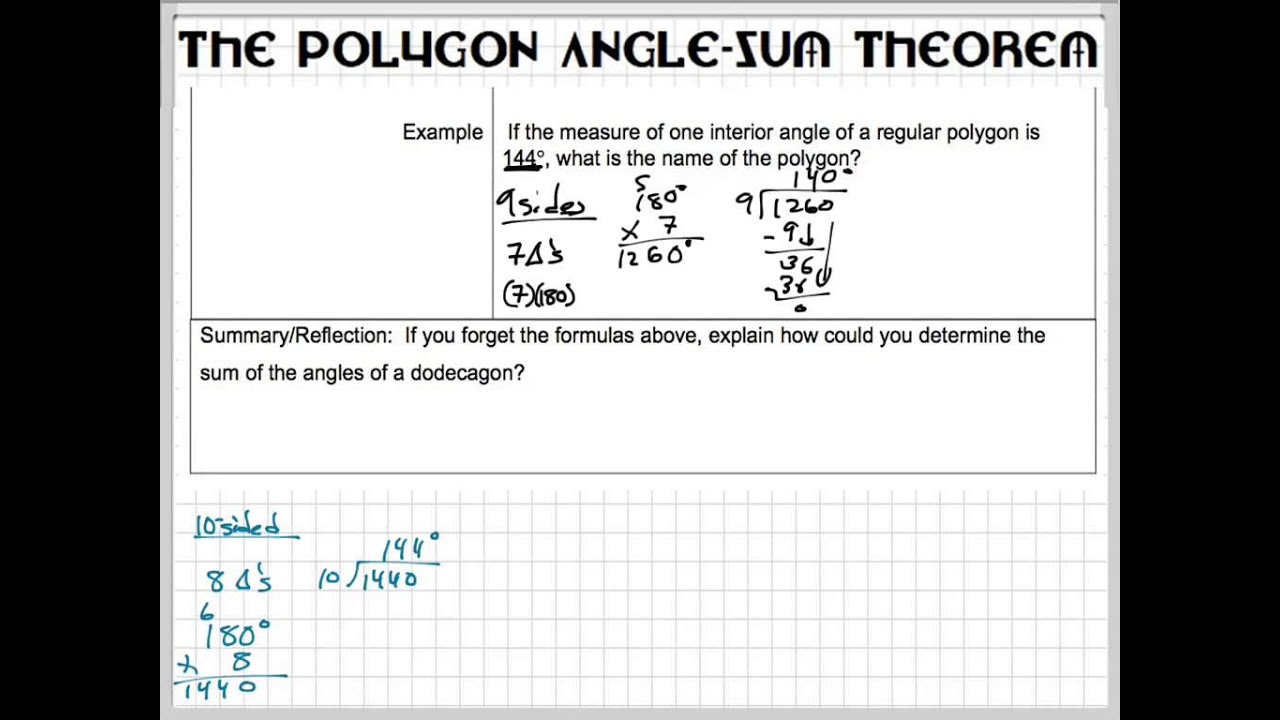 Polygons Sum Of Interior Angle Theorem Example