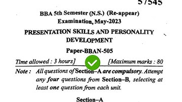 Mdu BBA 5th Sem  Presentation Skills And Personality Development Question Paper 2023
